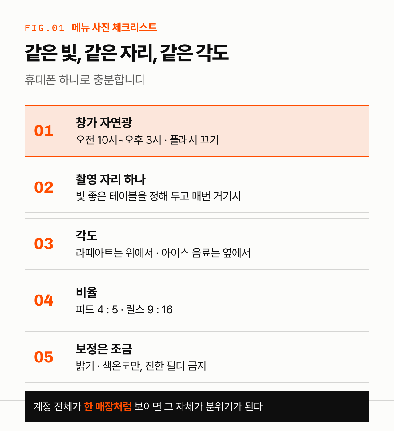 카페 인스타그램 사진 체크리스트 — 빛, 자리, 각도, 구도